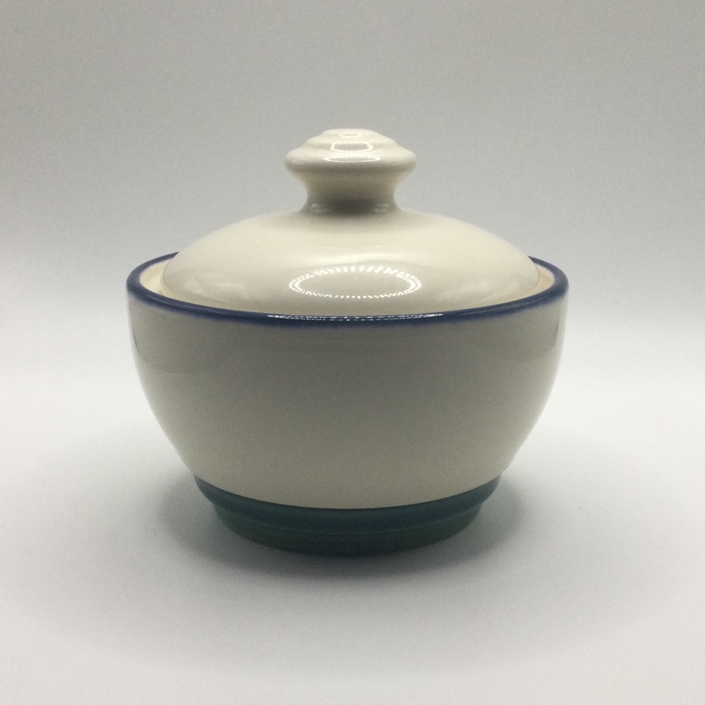Green and blue trim tea ceramic pot